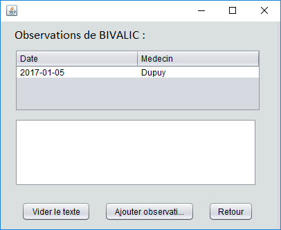 Capture d'écran de la page d'ajout d'observations pour un médicament
